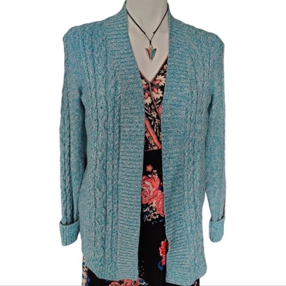 LL Bean XOXO Blue White Knit Open Front Cardigan EUC sz S - Picture 10 of 14